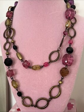 Lia Sophia Pink, Gold and Black Multi-Bead Layered Necklace